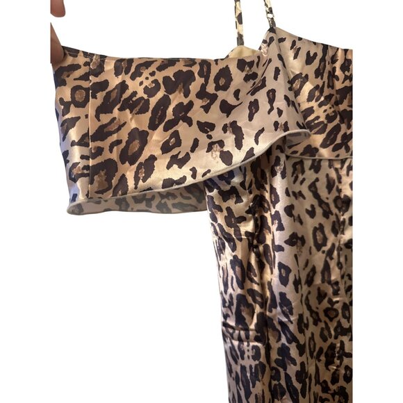 Lovers + Friends Leopard Print Satin Ruffle Midi Open Front Lingerie Topper XS - Picture 5 of 6